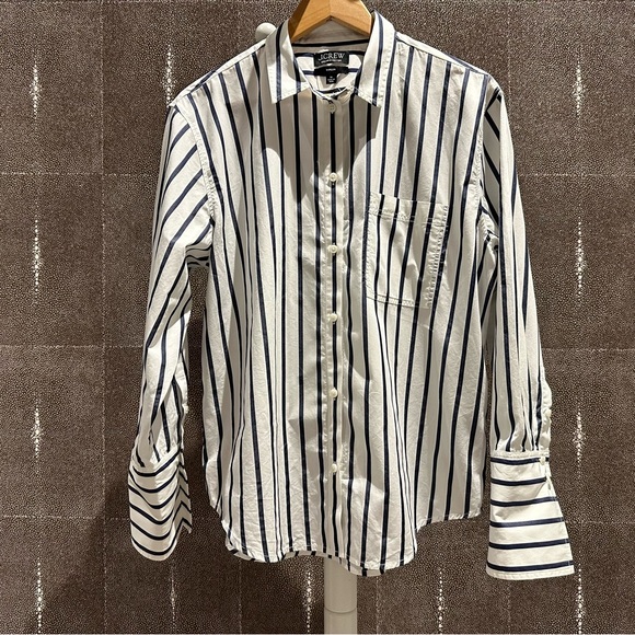 J. Crew White and Blue Striped Button Down Shirt - Picture 2 of 8